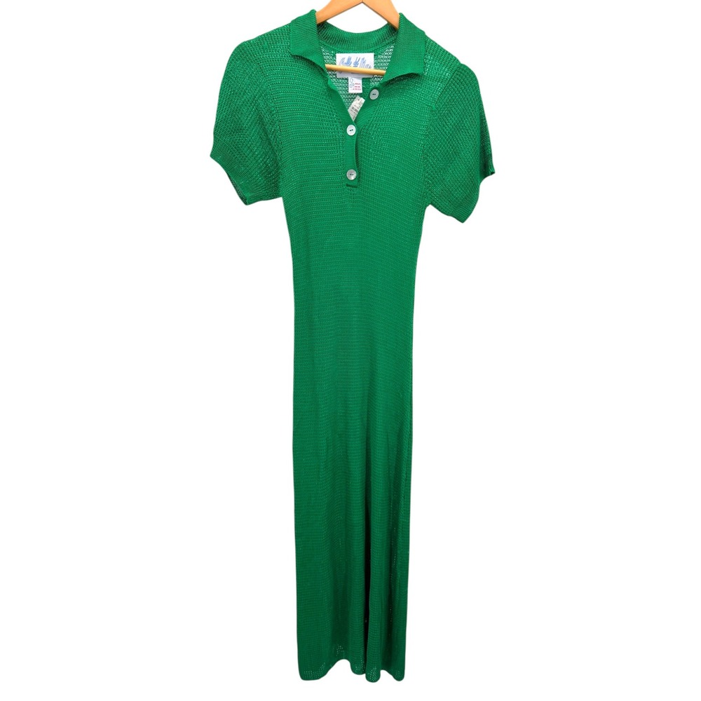 Calle Del Mar Tuck Rib Polo Dress Emerald Green L NWT Knit Maxi Midi Luxury USA